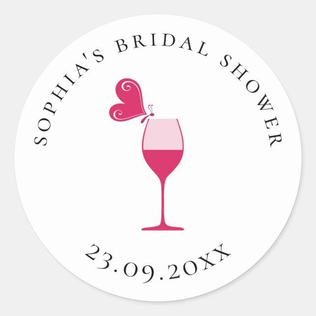 Butterfly Rose Wine Tasting Bridal Shower Classic Round Sticker (Front)