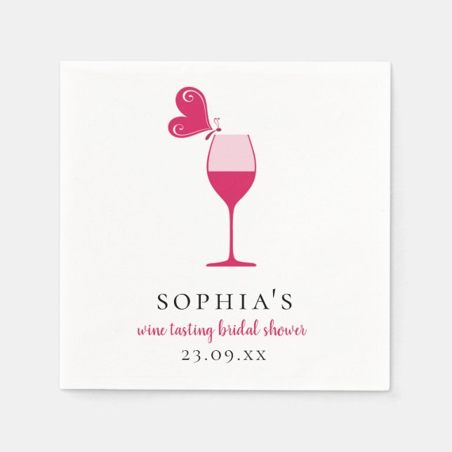 Butterfly Rose Wine Tasting Bridal Shower Napkin (Front)
