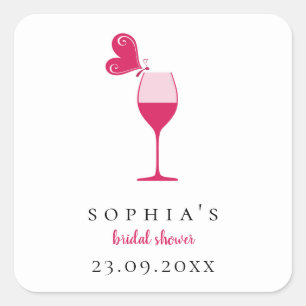 Butterfly Rose Wine Tasting Bridal Shower Square Sticker