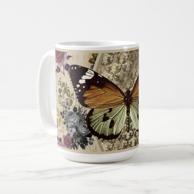 Butterfly & Roses Coffee Mug (Front Left)