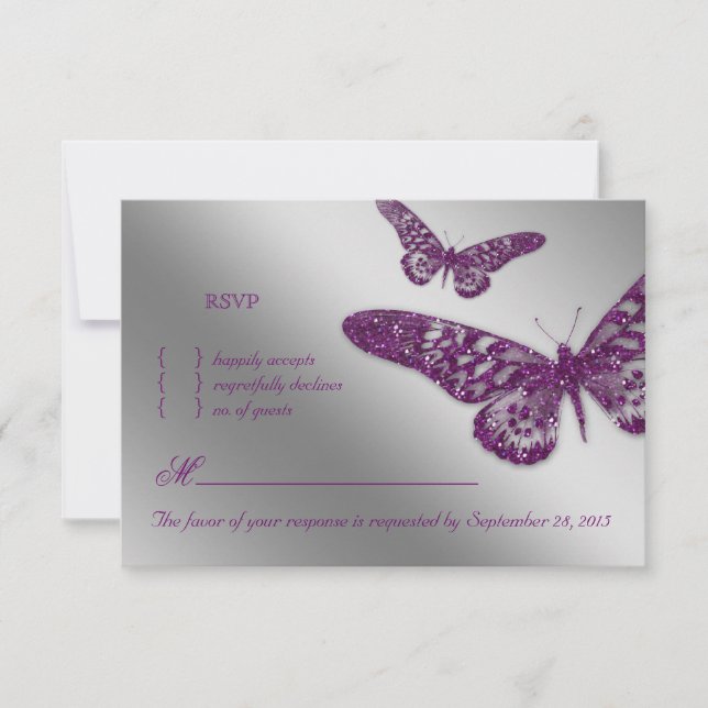 Butterfly RSVP Wedding Reply Card Purple (Front)
