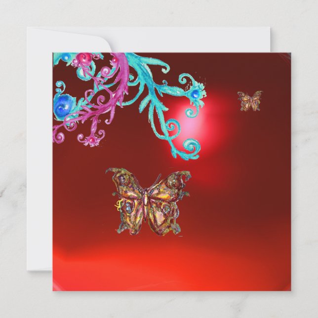 BUTTERFLY  RUBY ,blue bright pink red Invitation (Front)