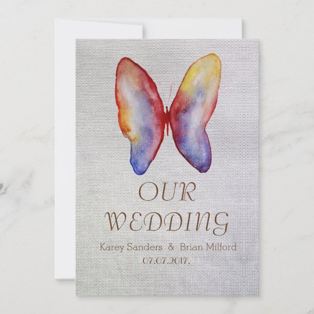 Butterfly, Rustic Canvas Wedding Invitation (Front)
