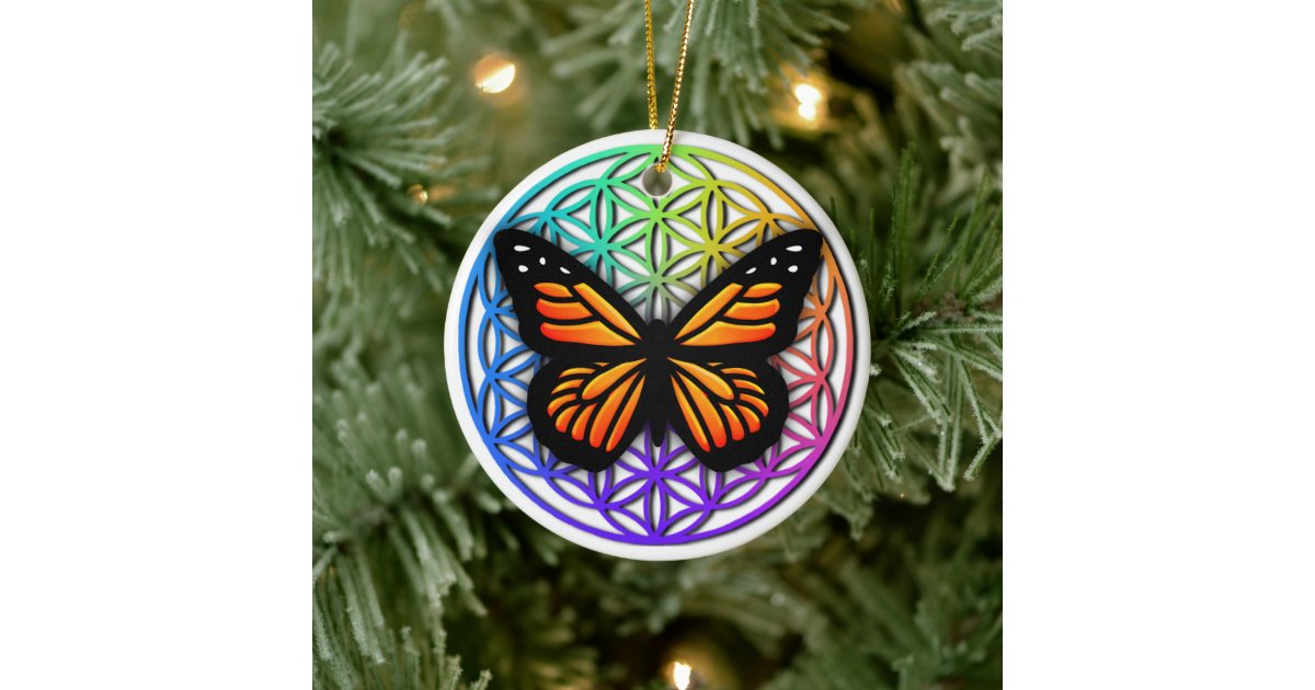 Butterfly Sacred Geometry Flower Of Life Ceramic Ornament | Zazzle