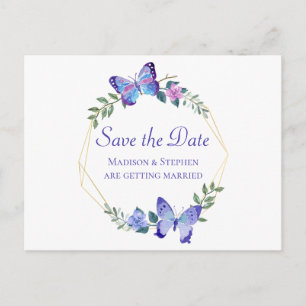 Butterfly Save The Date Butterflies Floral Blue Postcard
