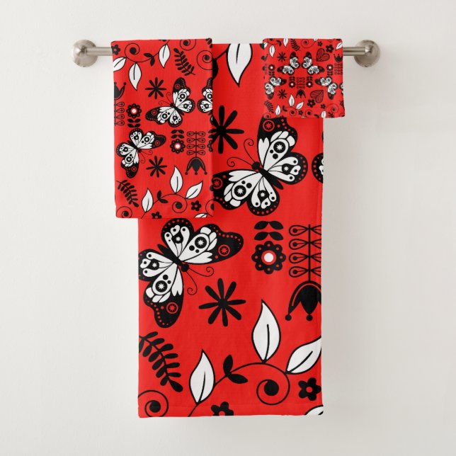 Butterfly Scandinavian folk art  Bath Towel Set (Insitu)