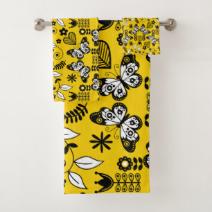Butterfly Scandinavian folk art  Bath Towel Set