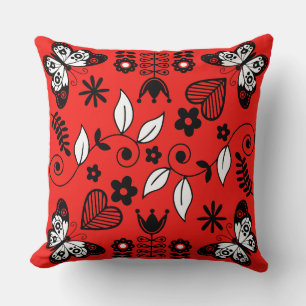 Butterfly Scandinavian folk art  Throw Pillow