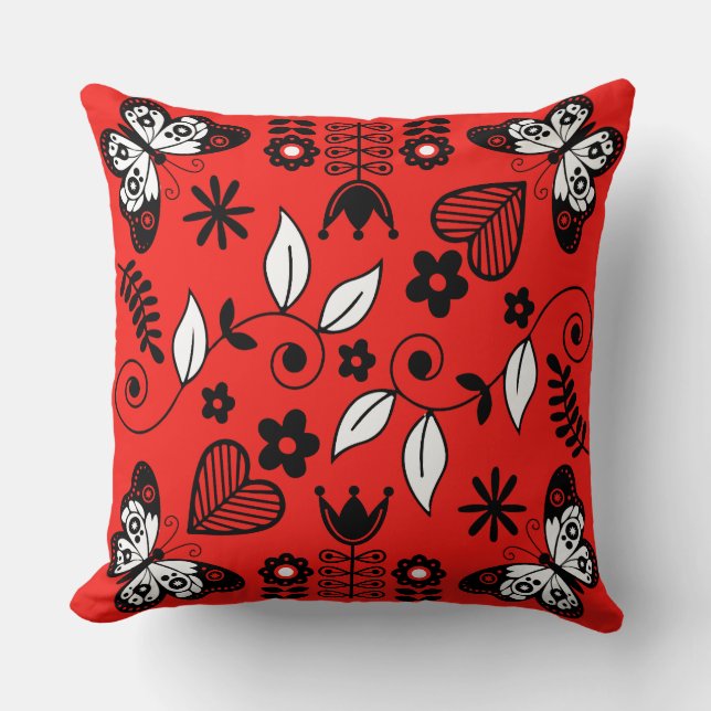 Butterfly Scandinavian folk art  Throw Pillow (Front)