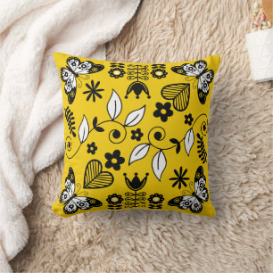 Butterfly Scandinavian folk art Throw Pillow