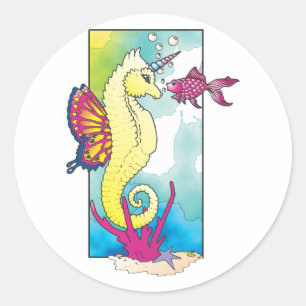 butterfly seahorse and fish classic round sticker