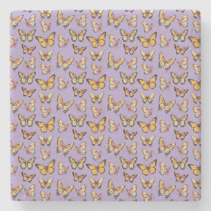 Butterfly Seamless Pattern. Monarch Butterfly Stone Coaster