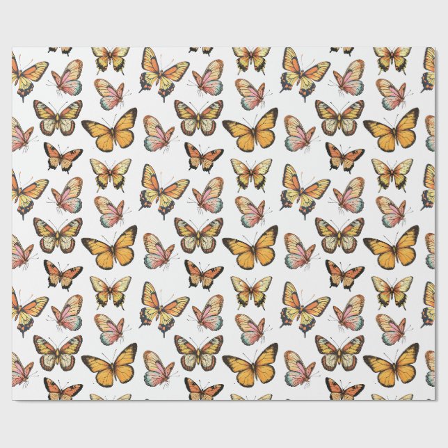 Butterfly Seamless Pattern. Monarch Butterfly  Wrapping Paper (Flat)