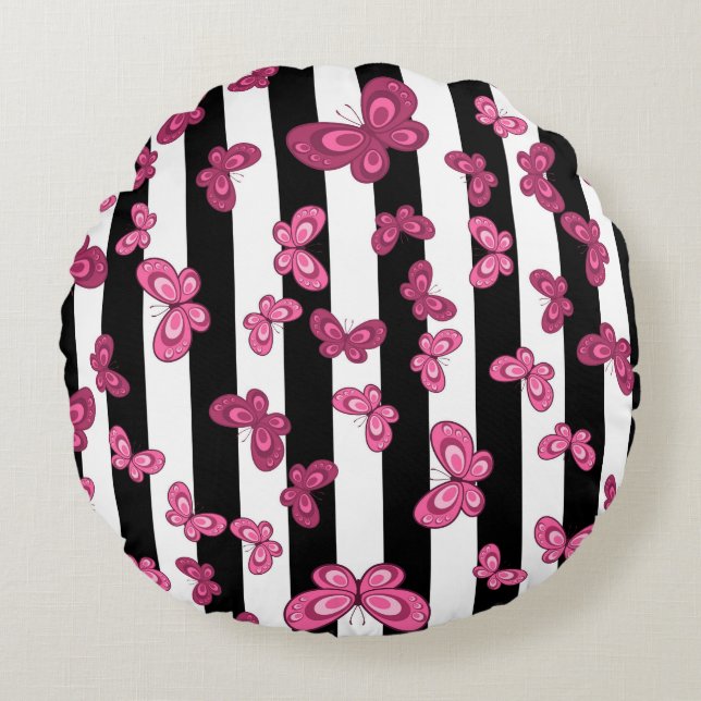 Butterfly seamless pattern on white background. Pa Round Pillow (Front)