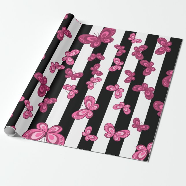 Butterfly seamless pattern on white background. Pa Wrapping Paper (Unrolled)