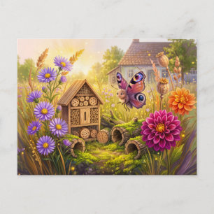 Butterfly Seeking Winter Shelter at Insect Hotel Postcard