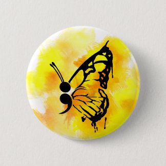Butterfly semicolon badge 2 inch round button