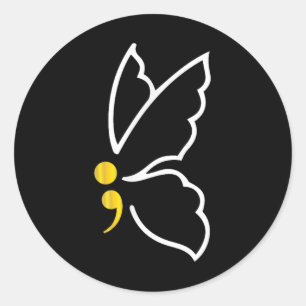 Butterfly Semicolon Shirt May Mental Health Awaren Classic Round Sticker