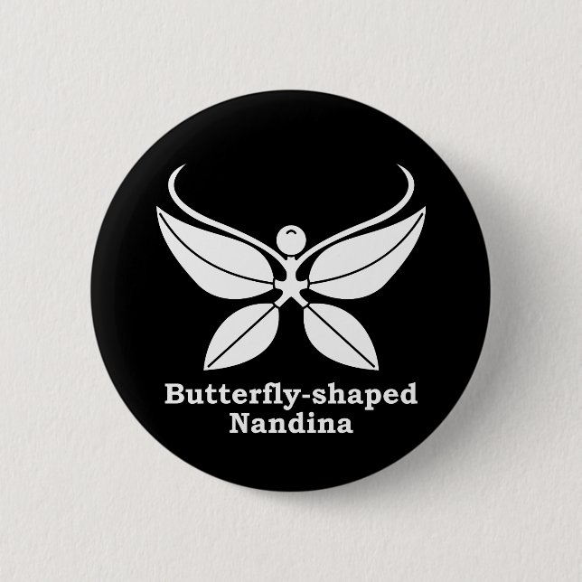Butterfly-shaped nandina 2 inch round button (Front)