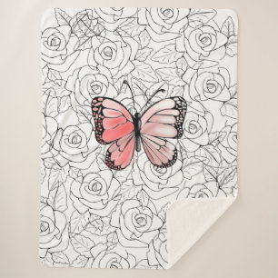 Butterfly Sherpa Blanket with Roses