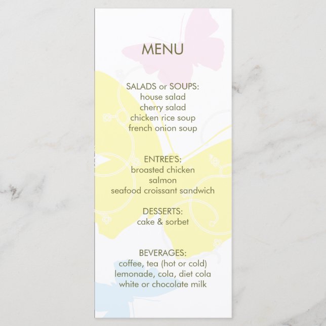 Butterfly Shower Menu (Front)