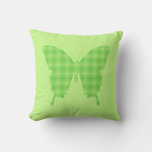 Butterfly silhouette, lime green throw pillow (Front)