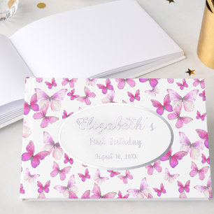 Butterfly Silver Foil First Birthday Guest Book