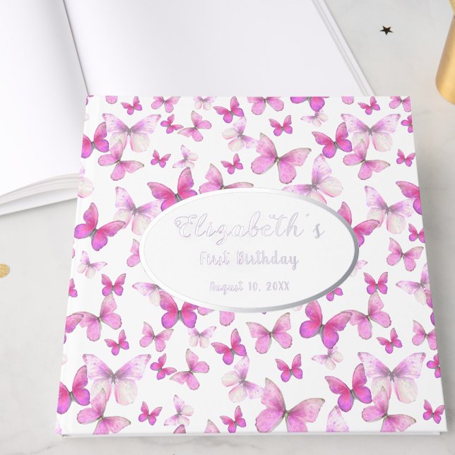 Butterfly Silver Foil First Birthday Guest Book (Creator Uploaded)