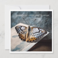 Butterfly sitting on open book, customizable