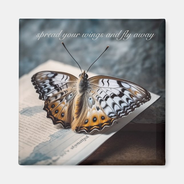 Butterfly sitting on open book magnet (Front)