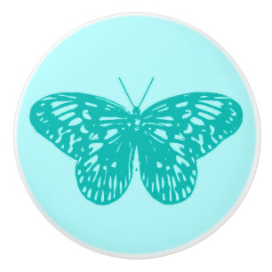 Butterfly sketch, aqua and turquoise ceramic knob