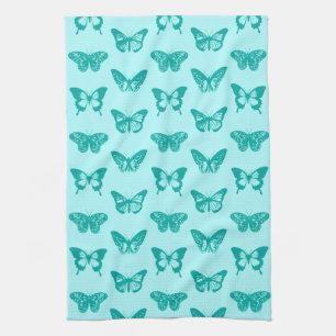 Butterfly sketch, Aqua and Turquoise Kitchen Towel