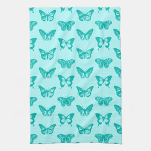 Butterfly sketch, aqua and turquoise kitchen towel