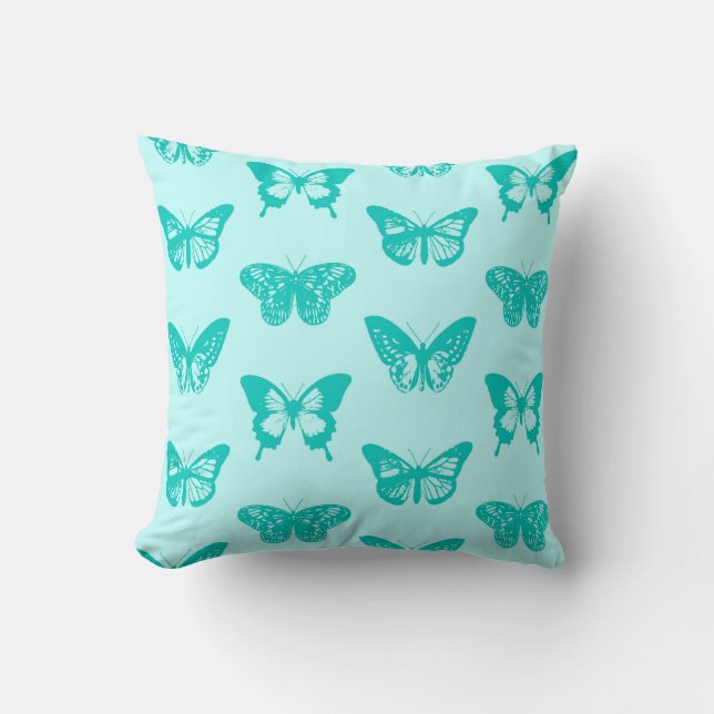 Butterfly sketch, aqua and turquoise throw pillow (Front)