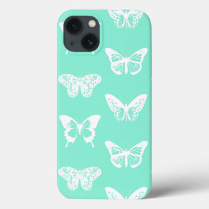 Butterfly sketch, aqua and white iPhone 13 case