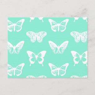 Butterfly sketch, aqua and white postcard