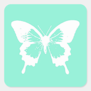 Butterfly sketch, aqua and white square sticker
