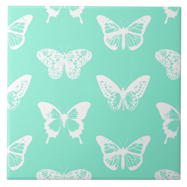 Butterfly sketch, aqua and white tile (Front)