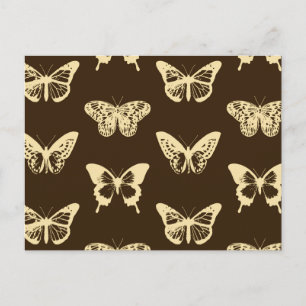 Butterfly sketch, beige on chocolate brown postcard