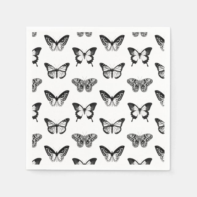 Butterfly sketch, black and white napkin (Front)