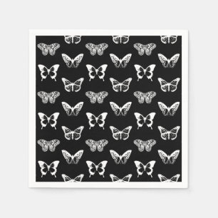 Butterfly sketch, black and white napkin