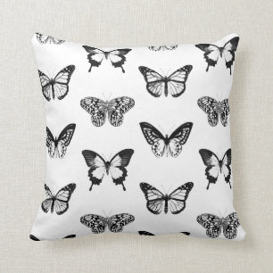 Butterfly sketch, black and white throw pillow