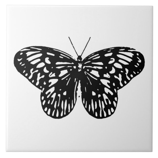 Butterfly sketch, black and white  tile (Front)