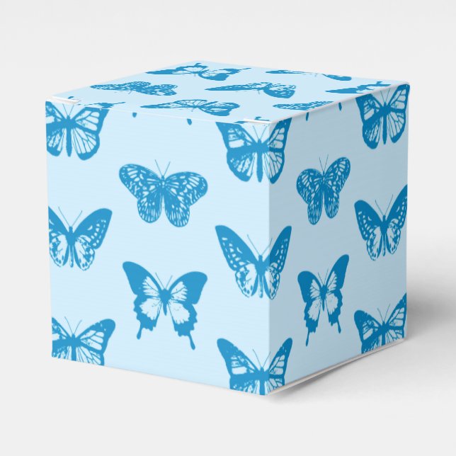 Butterfly sketch, cerulean and sky blue favor box (Front Side)