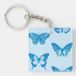 Butterfly sketch, cerulean and sky blue keychain