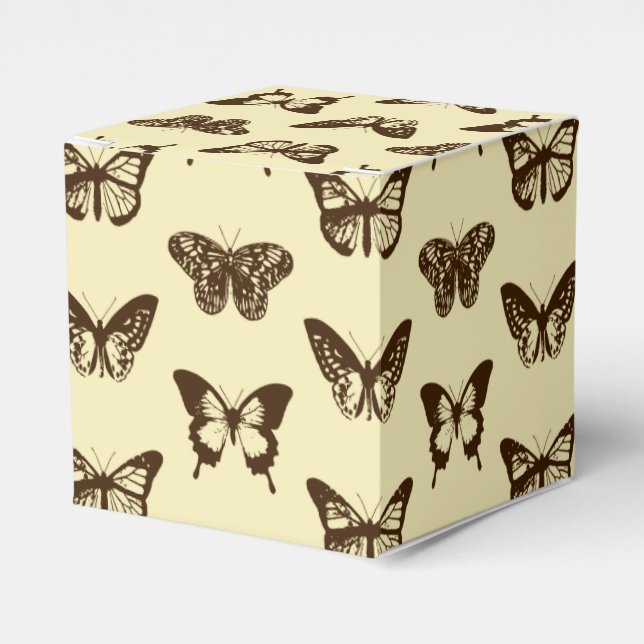 Butterfly sketch, chocolate brown on beige favor box (Front Side)