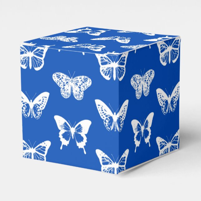 Butterfly sketch, cobalt blue and white favor box (Front Side)
