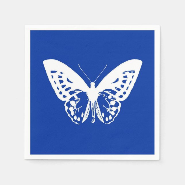 Butterfly sketch, cobalt blue and white napkin (Front)