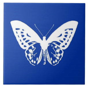 Butterfly sketch, cobalt blue and white tile
