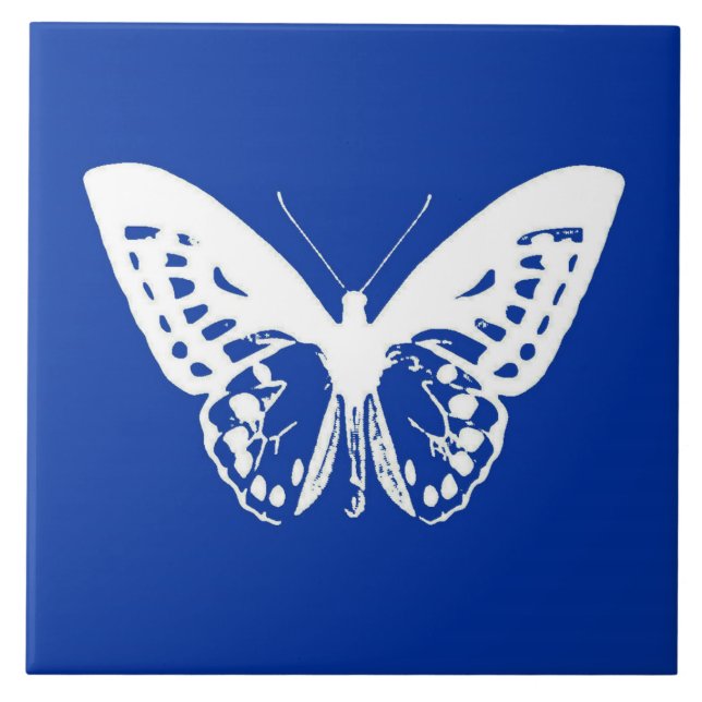 Butterfly sketch, cobalt blue and white tile (Front)